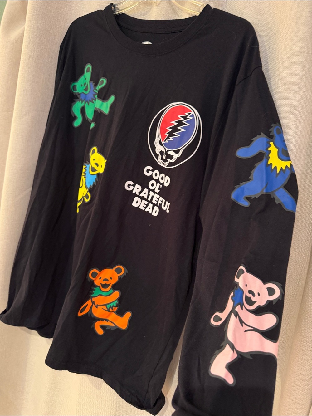 Grateful Dead Black mens Long-Sleeve Tee with Colorful Dancing Bears XL